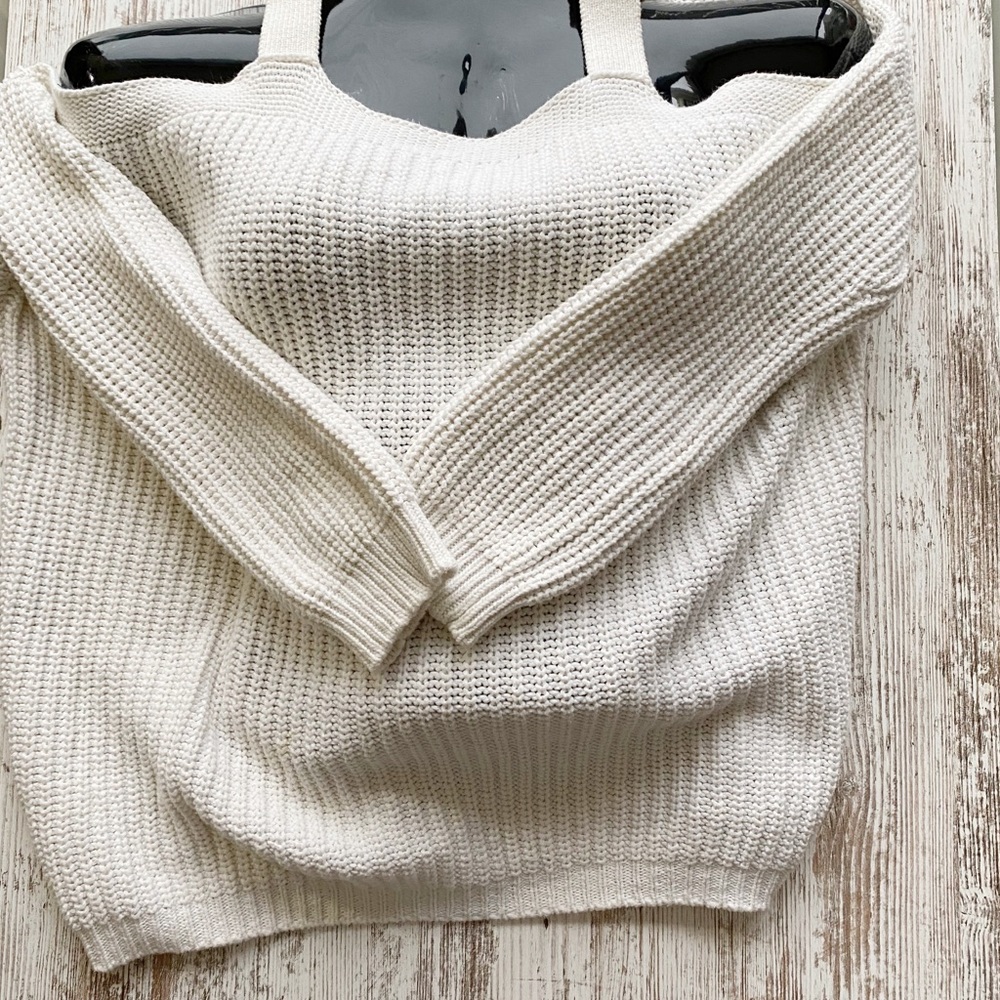 Jamison Cold Shoulder Knit White Sweater Small